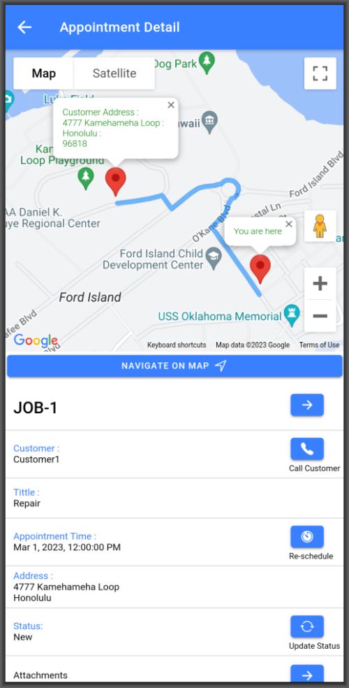 Field Service Management Software Map Overview With Customer Info